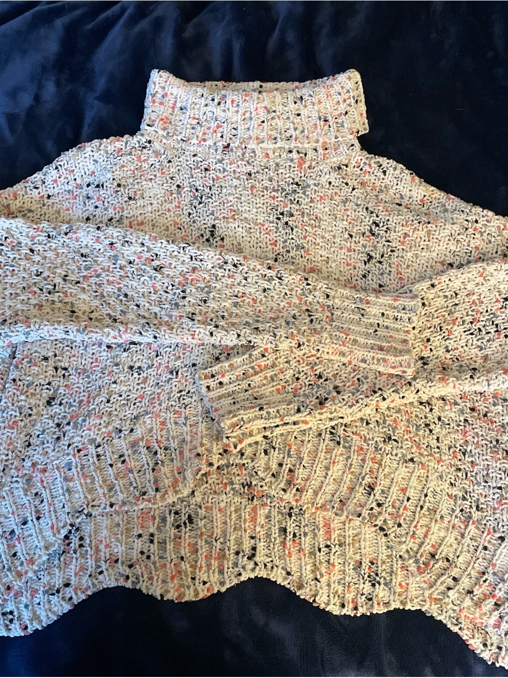 moon & madison Cream Speckled Turtleneck Sweater with Pink & Black Flecks